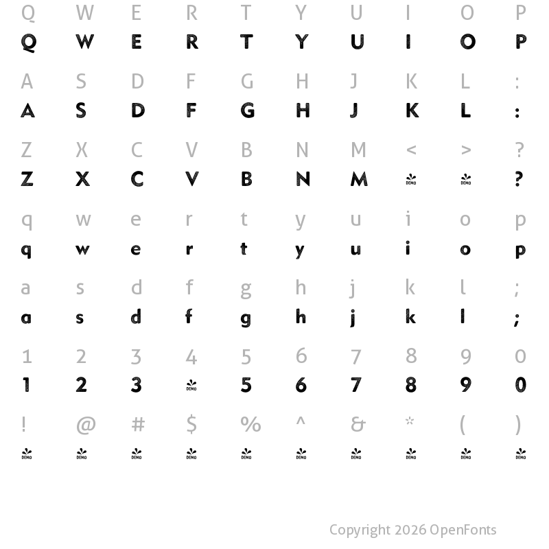 Character Map of FONTSPRING DEMO - Detroit Metro Rough 1 Bold Regular
