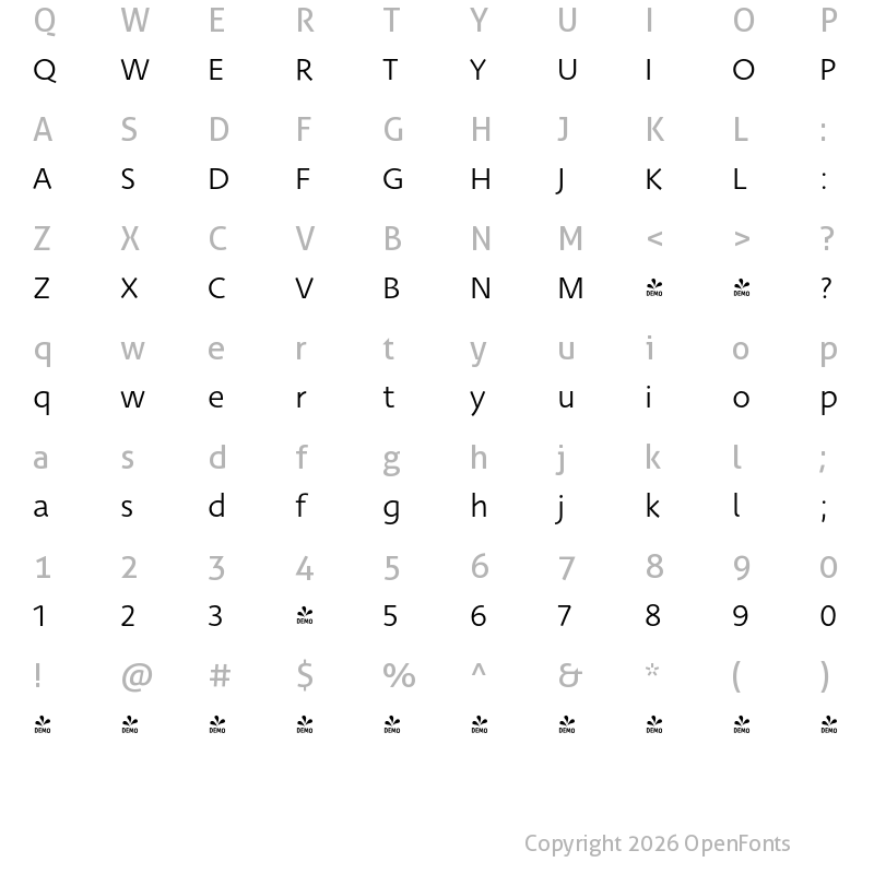 Character Map of FONTSPRING DEMO - Deva Ideal Book Regular