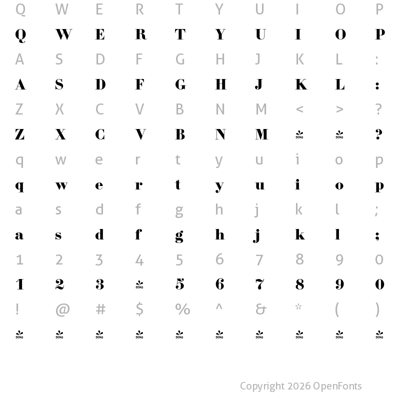 Character Map of FONTSPRING DEMO - Didona Extra Bold Regular