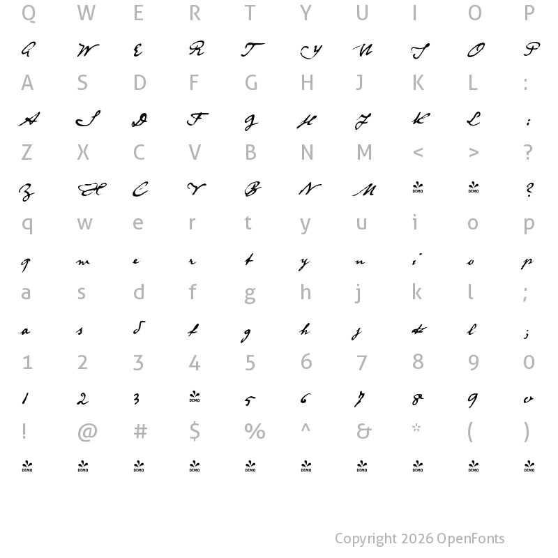 Character Map of FONTSPRING DEMO - Diesel Rudolf Script