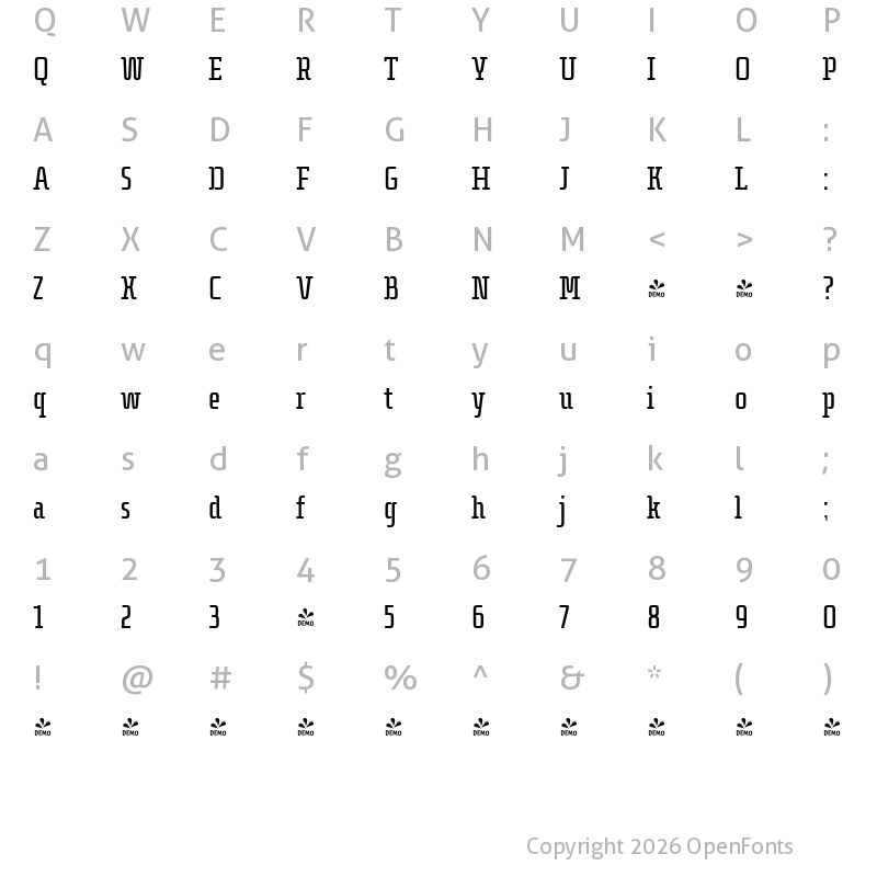 Character Map of FONTSPRING DEMO - Dietal Sharp Regular Regular