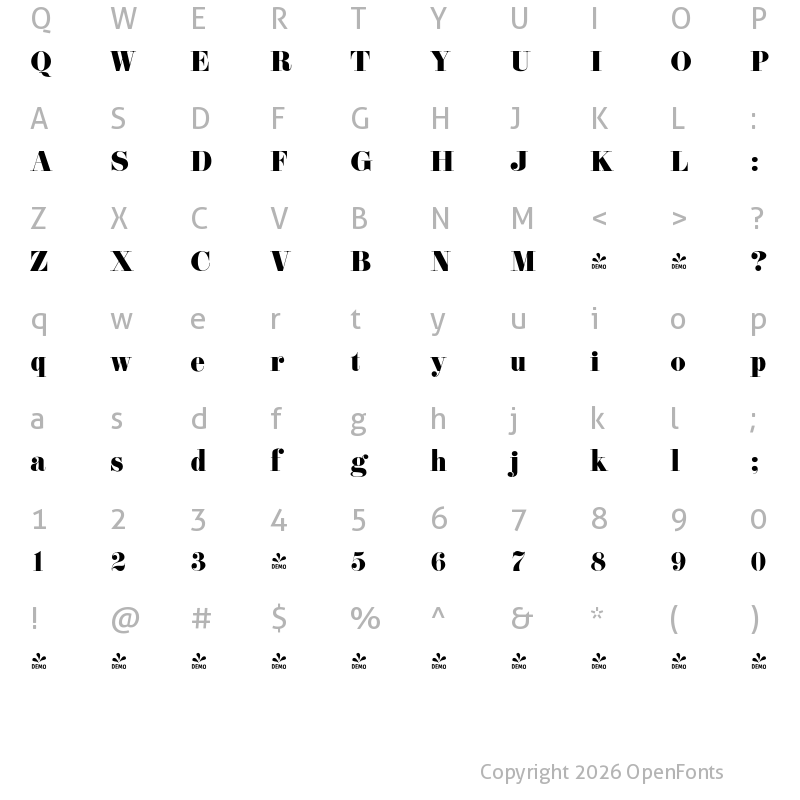 Character Map of FONTSPRING DEMO - DietDidot Extra Regular