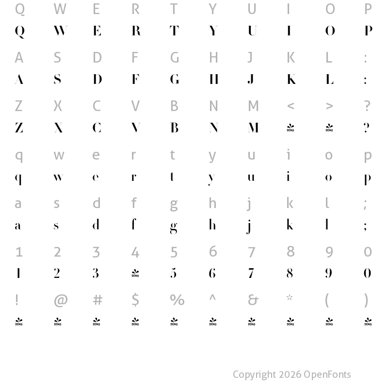Character Map of FONTSPRING DEMO - DietDidot Title Bold