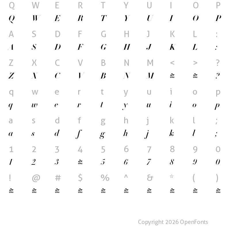 Character Map of FONTSPRING DEMO - DietDidot Title Bold Italic