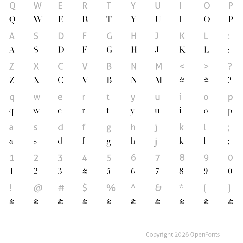 Character Map of FONTSPRING DEMO - DietDidot Title Regular