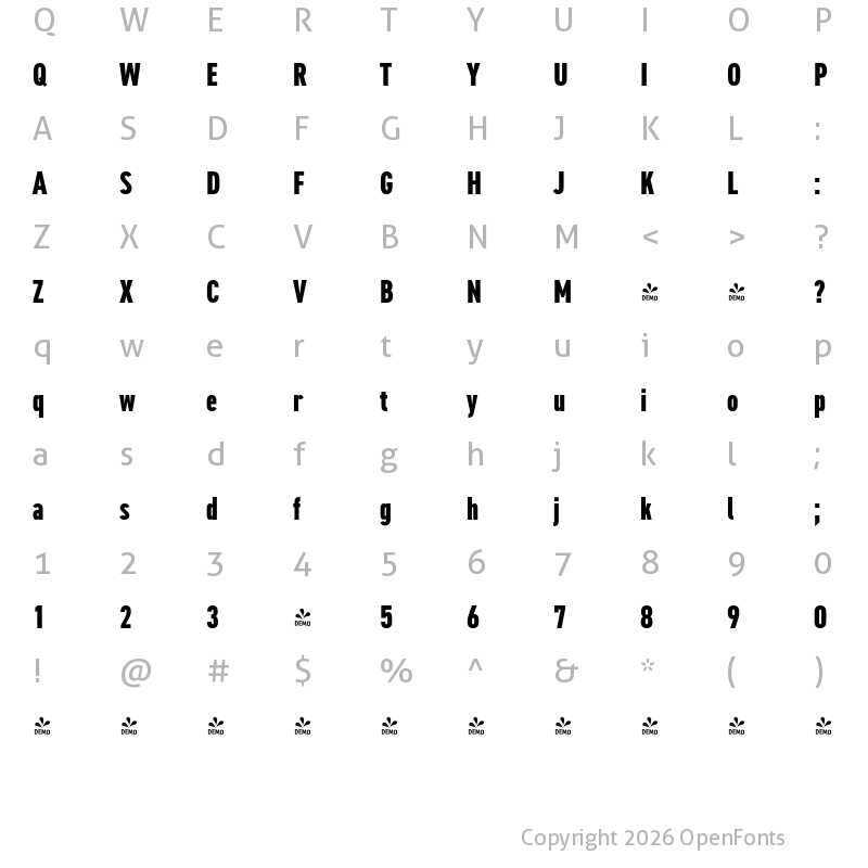 Character Map of FONTSPRING DEMO - DIN 2014 Condensed Extra Bold Regular