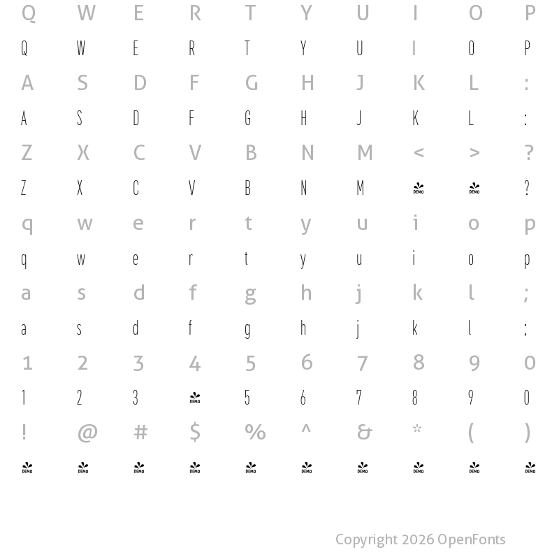 Character Map of FONTSPRING DEMO - DIN 2014 Condensed Extra Light Regular