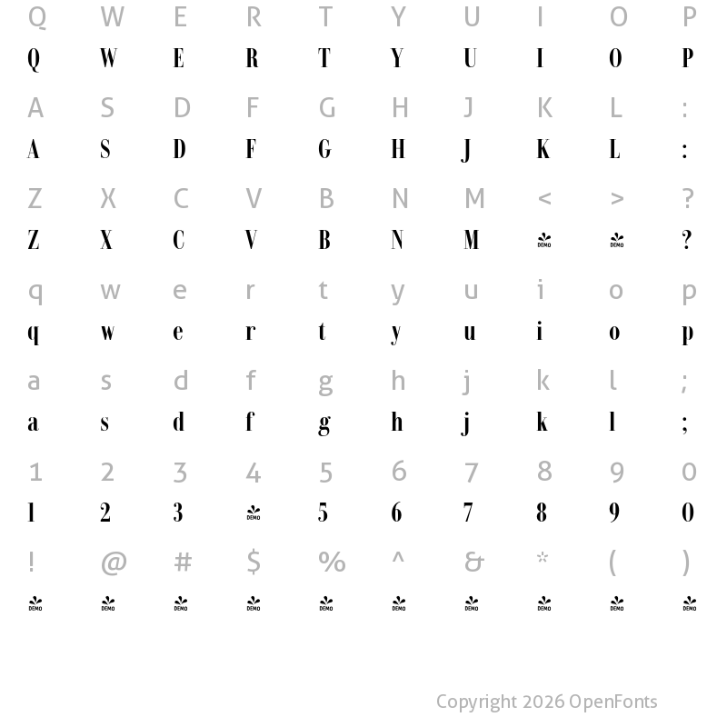 Character Map of FONTSPRING DEMO - Dionisio Extra Bold Cond ExtraBold
