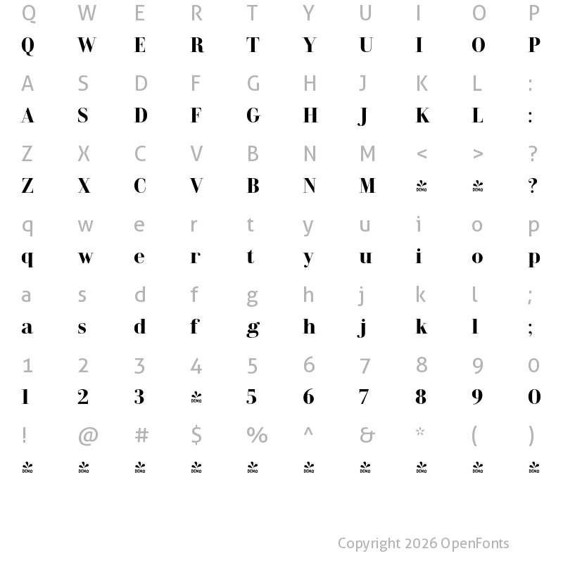 Character Map of FONTSPRING DEMO - Dionisio Extra Bold ExtraBold