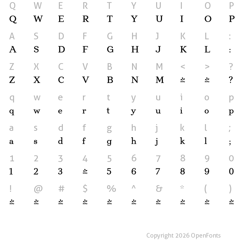Character Map of FONTSPRING DEMO - Directors Cut Pro Bold