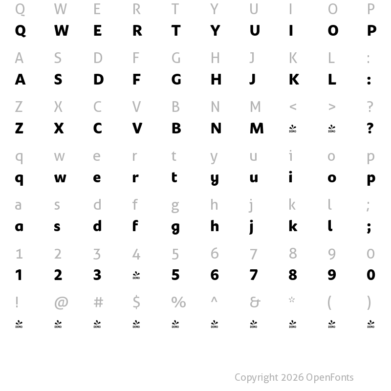 Character Map of FONTSPRING DEMO - Dona Alt Heavy Regular