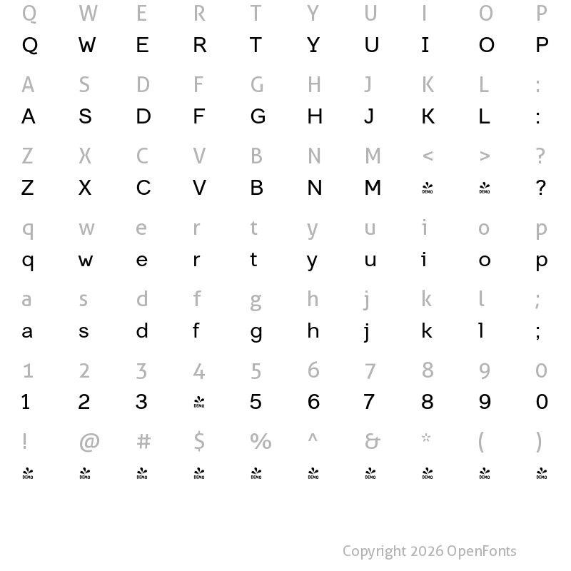 Character Map of FONTSPRING DEMO - Dopis Regular Regular