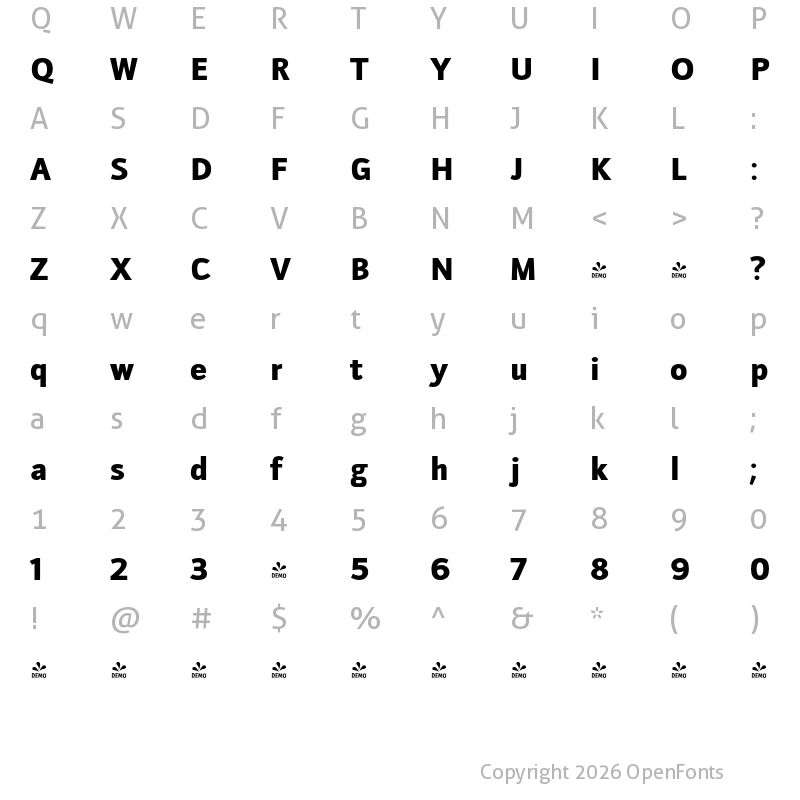 Character Map of FONTSPRING DEMO - Doradani Bl Regular