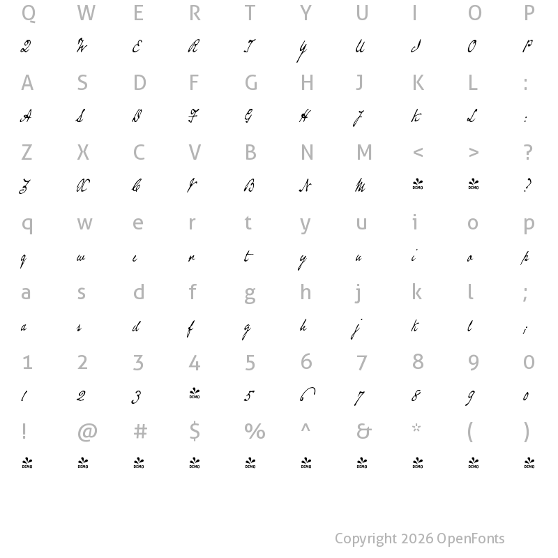 Character Map of FONTSPRING DEMO - Douglass Pen Regular