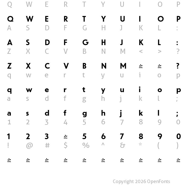 Character Map of FONTSPRING DEMO - dT Jakob SemiBold Regular