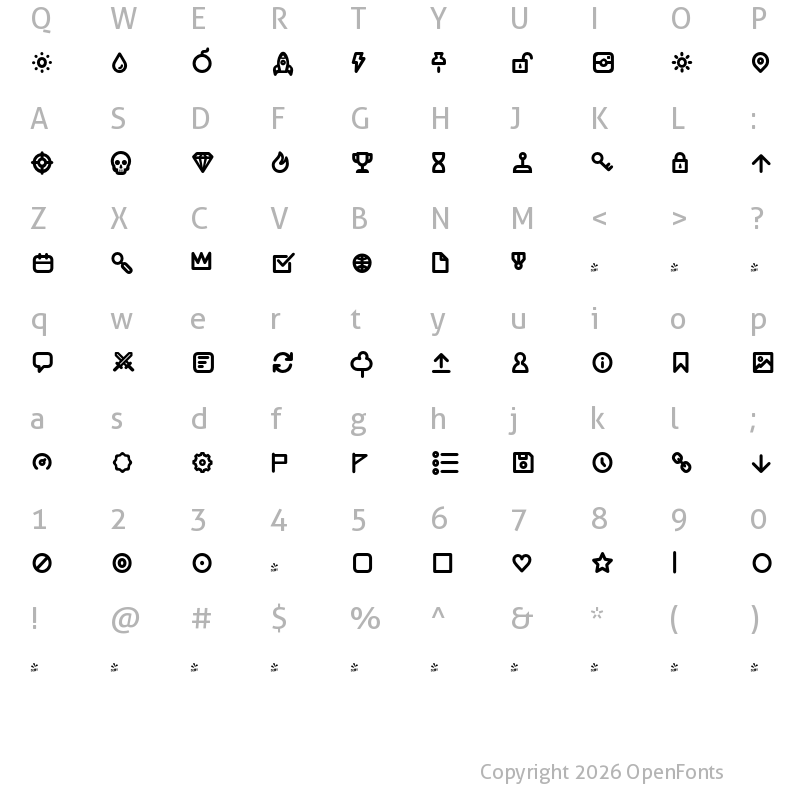 Character Map of FONTSPRING DEMO - Duepuntozero Pro Icon Bold