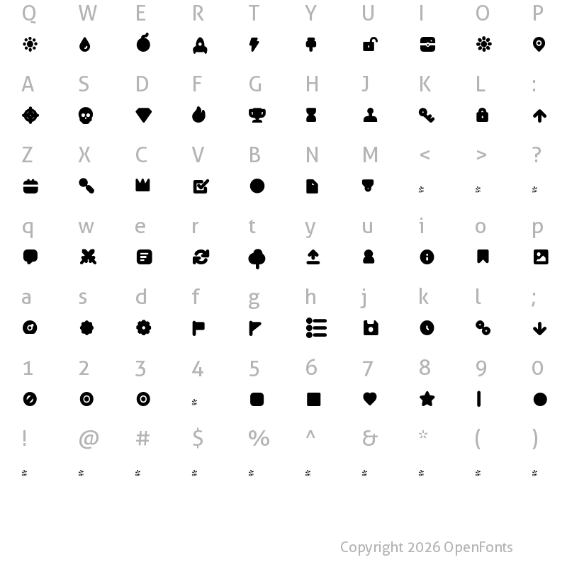 Character Map of FONTSPRING DEMO - Duepuntozero Pro Icon Heavy Regular