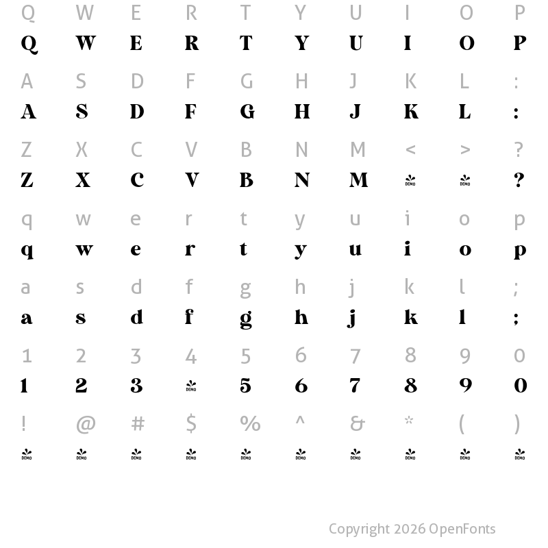Character Map of FONTSPRING DEMO - Duke Charming Regular