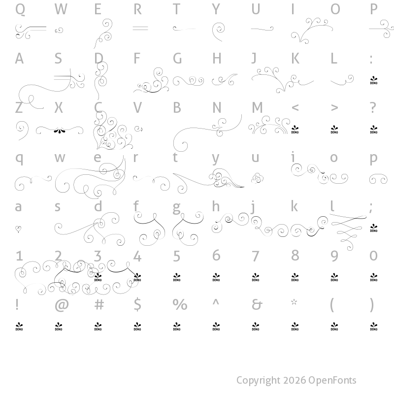 Character Map of FONTSPRING DEMO - Dulce Pro Ornaments Regular