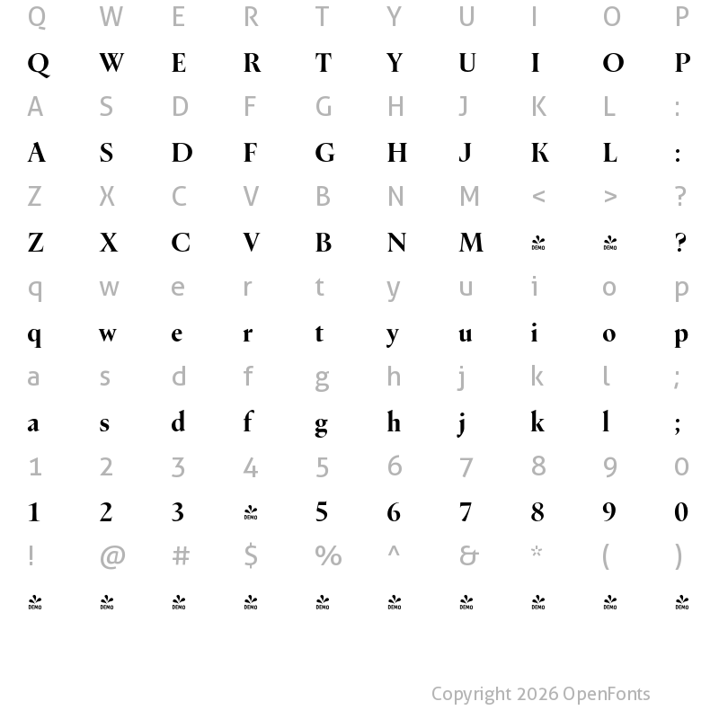 Character Map of FONTSPRING DEMO - Dupincel Large Bold