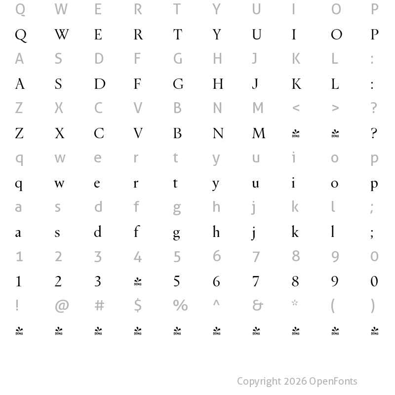 Character Map of FONTSPRING DEMO - Dupincel Large Light Regular