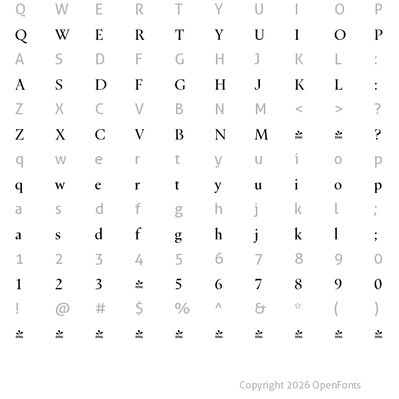 Character Map of FONTSPRING DEMO - Dupincel Large Regular