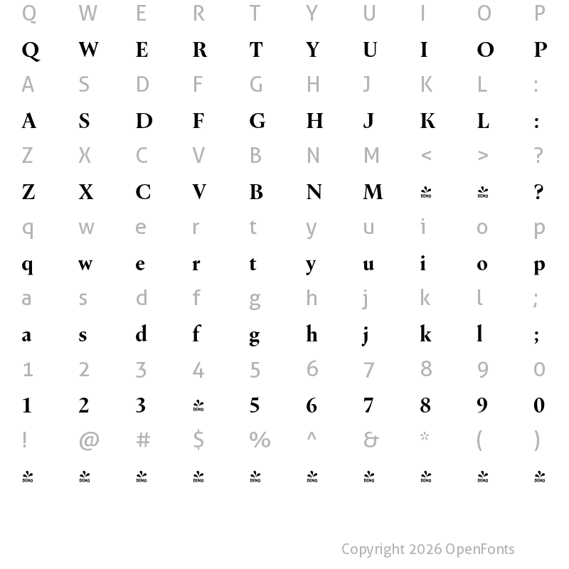 Character Map of FONTSPRING DEMO - Dupincel Medium Bold