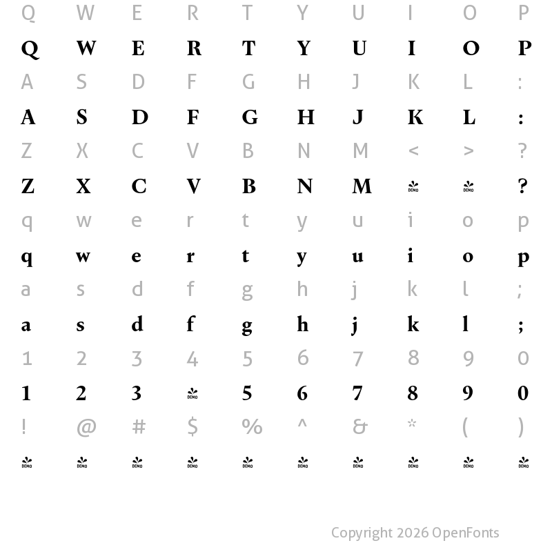 Character Map of FONTSPRING DEMO - Dupincel Small Bold