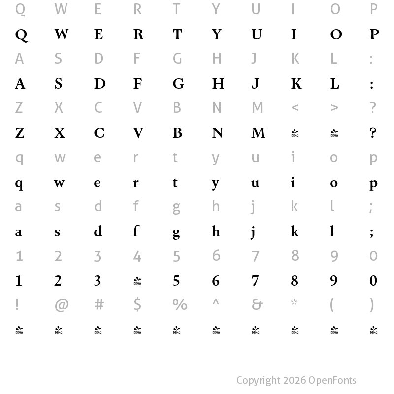 Character Map of FONTSPRING DEMO - Dupincel Small SemiBold Regular