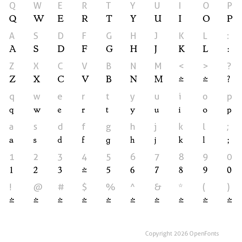 Character Map of FONTSPRING DEMO - Dutch Mediaeval Book Regular