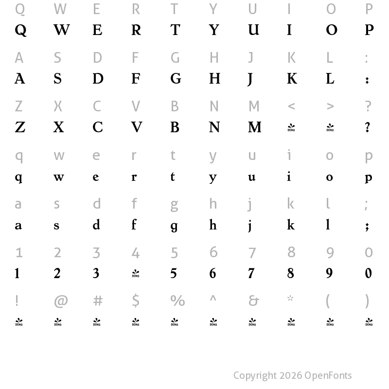 Character Map of FONTSPRING DEMO - Dutch Mediaeval Pro Bold