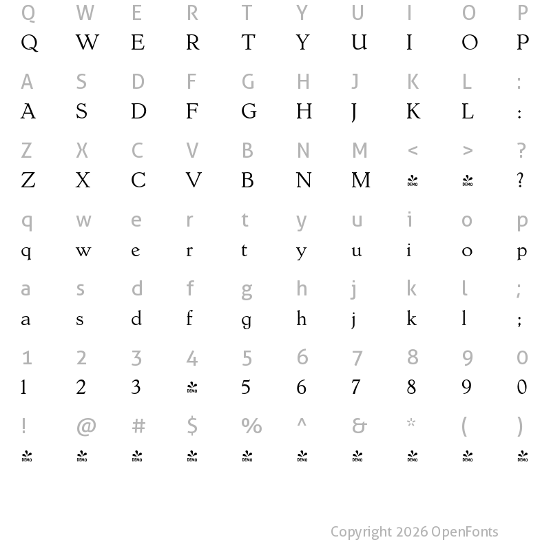 Character Map of FONTSPRING DEMO - Dutch Mediaeval Pro Regular