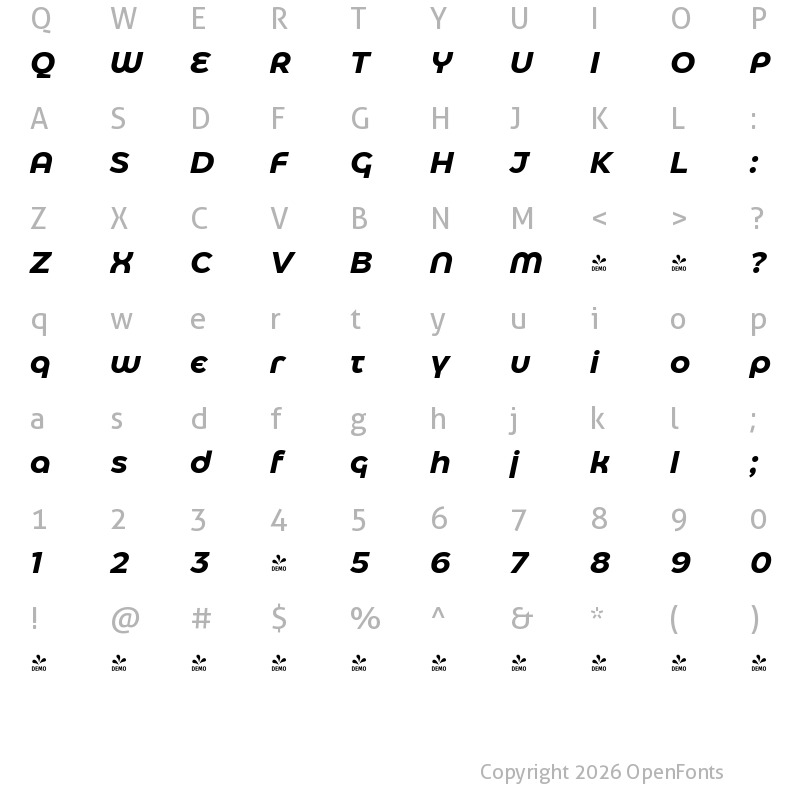 Character Map of FONTSPRING DEMO - Eastman Alternate Bold Italic