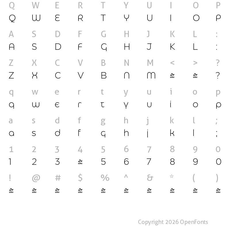 Character Map of FONTSPRING DEMO - Eastman Alternate Light Regular