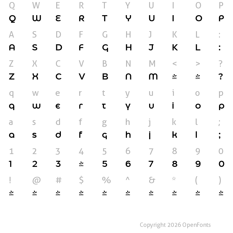 Character Map of FONTSPRING DEMO - Eastman Alternate Medium Regular