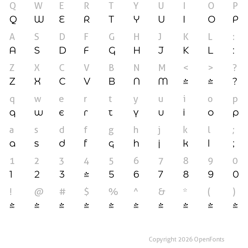 Character Map of FONTSPRING DEMO - Eastman Alternate Regular