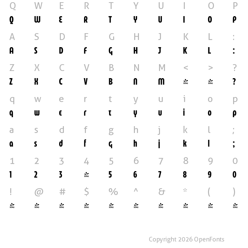 Character Map of FONTSPRING DEMO - Eastman Compressed Alt Bold