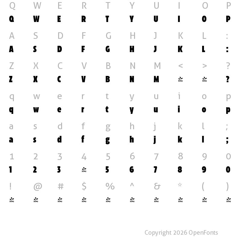 Character Map of FONTSPRING DEMO - Eastman Compressed Heavy Regular