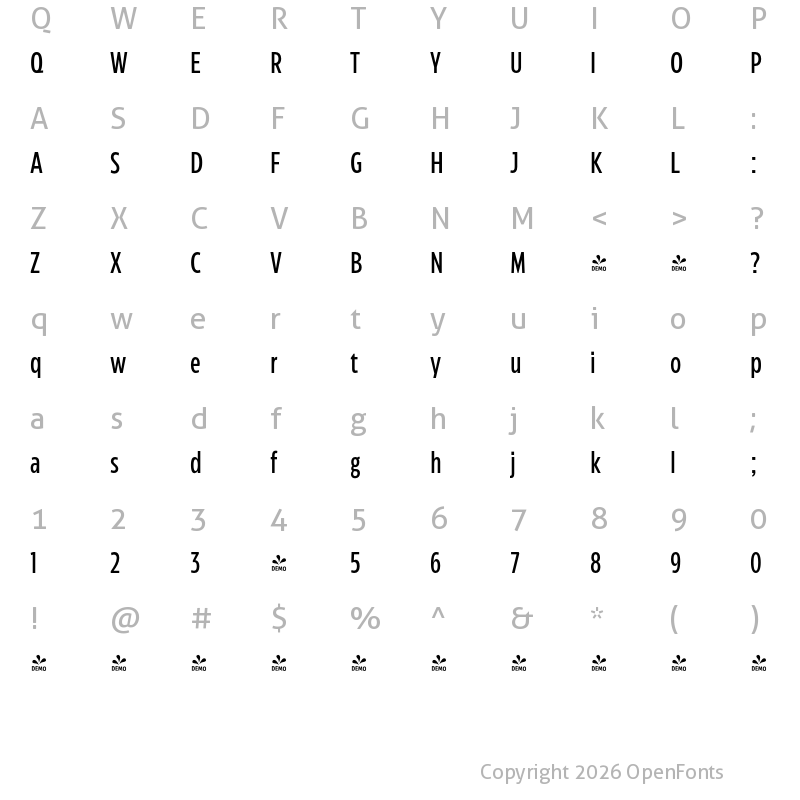 Character Map of FONTSPRING DEMO - Eastman Compressed Medium Regular