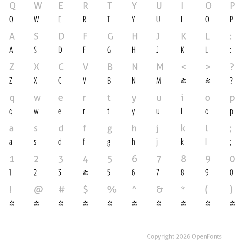 Character Map of FONTSPRING DEMO - Eastman Compressed Offset Regular