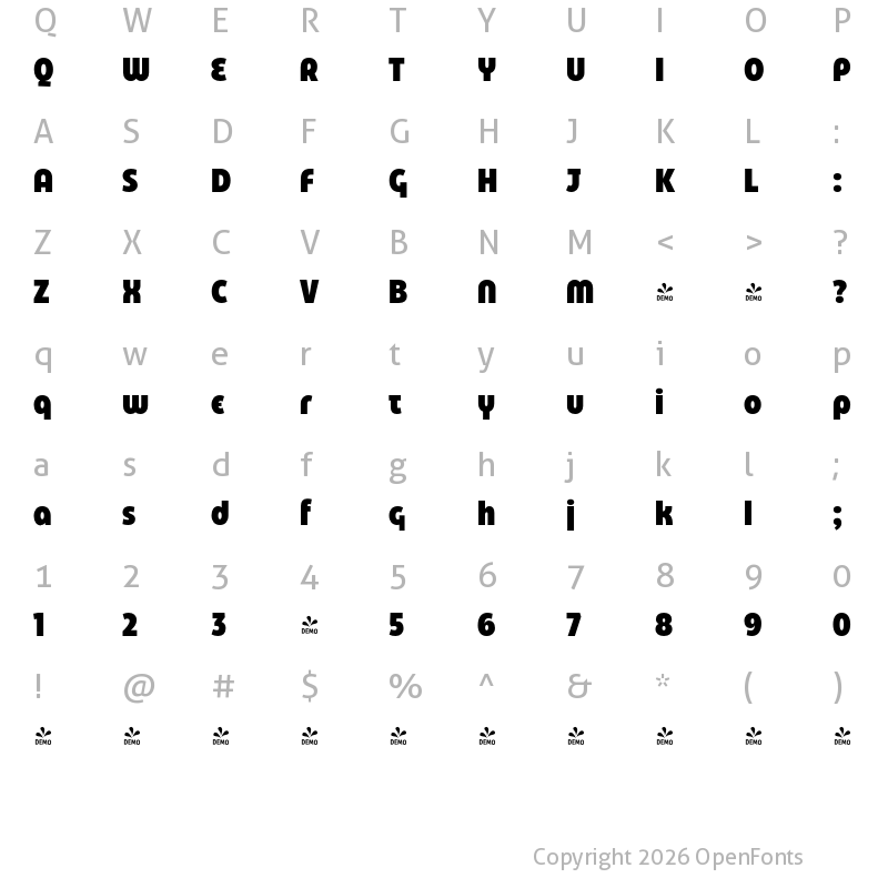 Character Map of FONTSPRING DEMO - Eastman Condensed Alt Black Regular