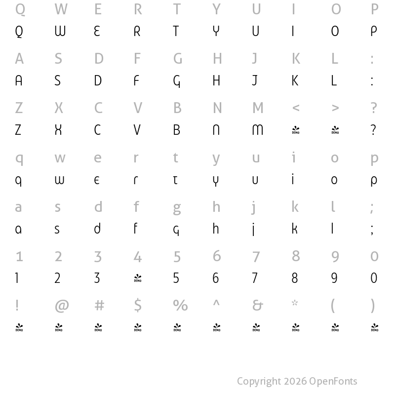 Character Map of FONTSPRING DEMO - Eastman Condensed Alt Offset Regular