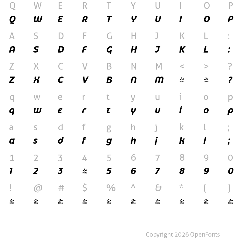 Character Map of FONTSPRING DEMO - Eastman Grotesque Alt Bold Italic