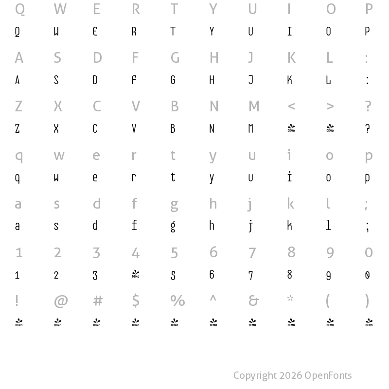 Character Map of FONTSPRING DEMO - EB Base Mono Book