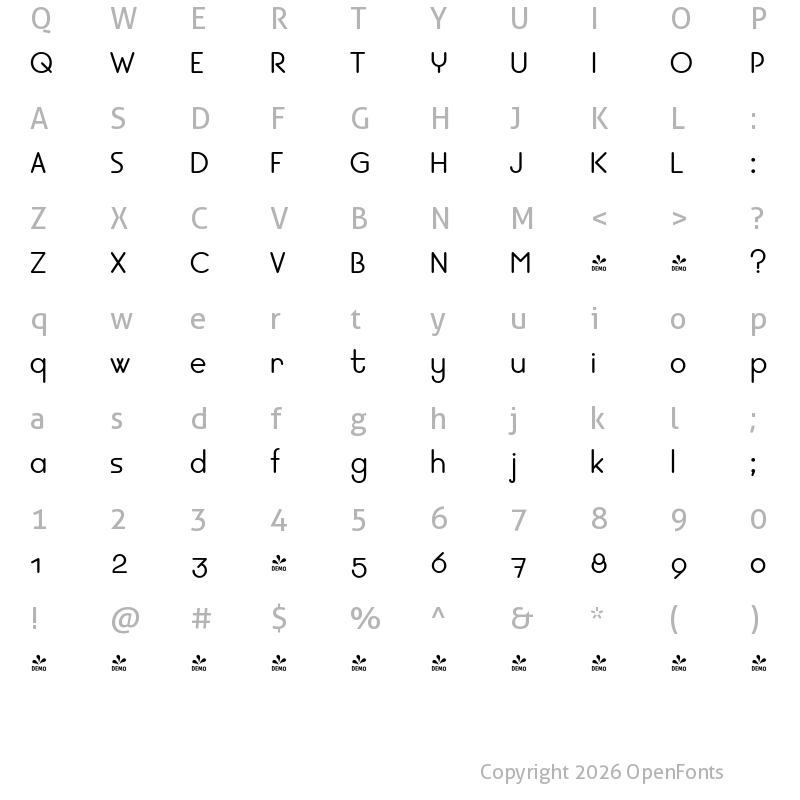 Character Map of FONTSPRING DEMO - EB Bellissimo Display Medium