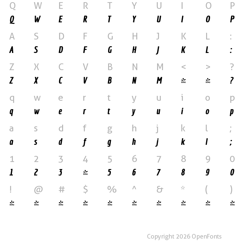 Character Map of FONTSPRING DEMO - Economica Next 04 UltraBlack Italic