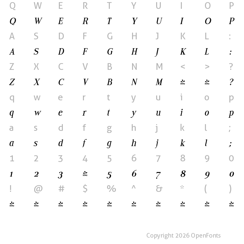 Character Map of FONTSPRING DEMO - Edito CeItalic