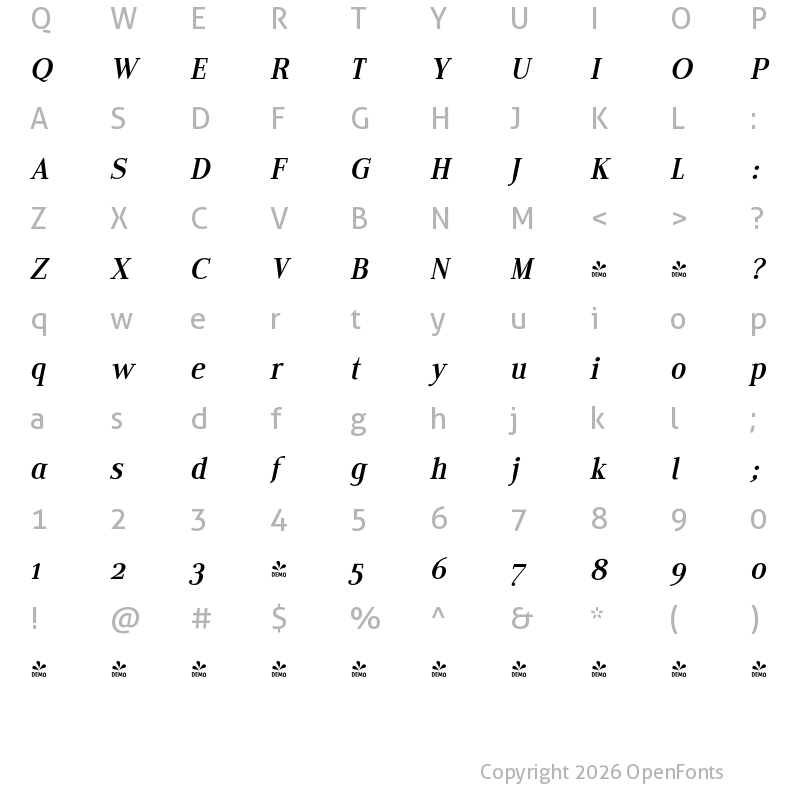 Character Map of FONTSPRING DEMO - Edito DeItalic