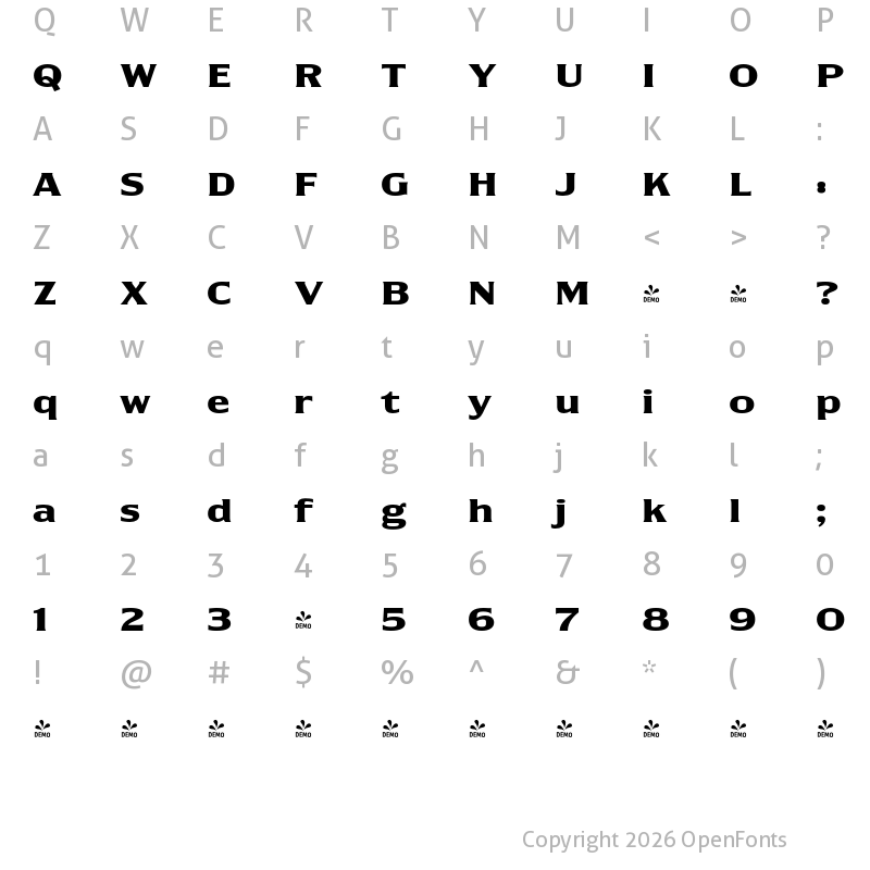 Character Map of FONTSPRING DEMO - EFCO Godfrey Wide Regular
