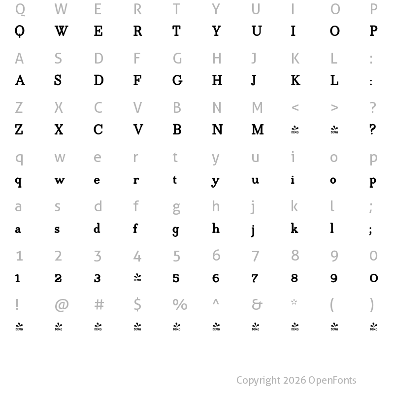 Character Map of FONTSPRING DEMO - EgyptiaBold Regular